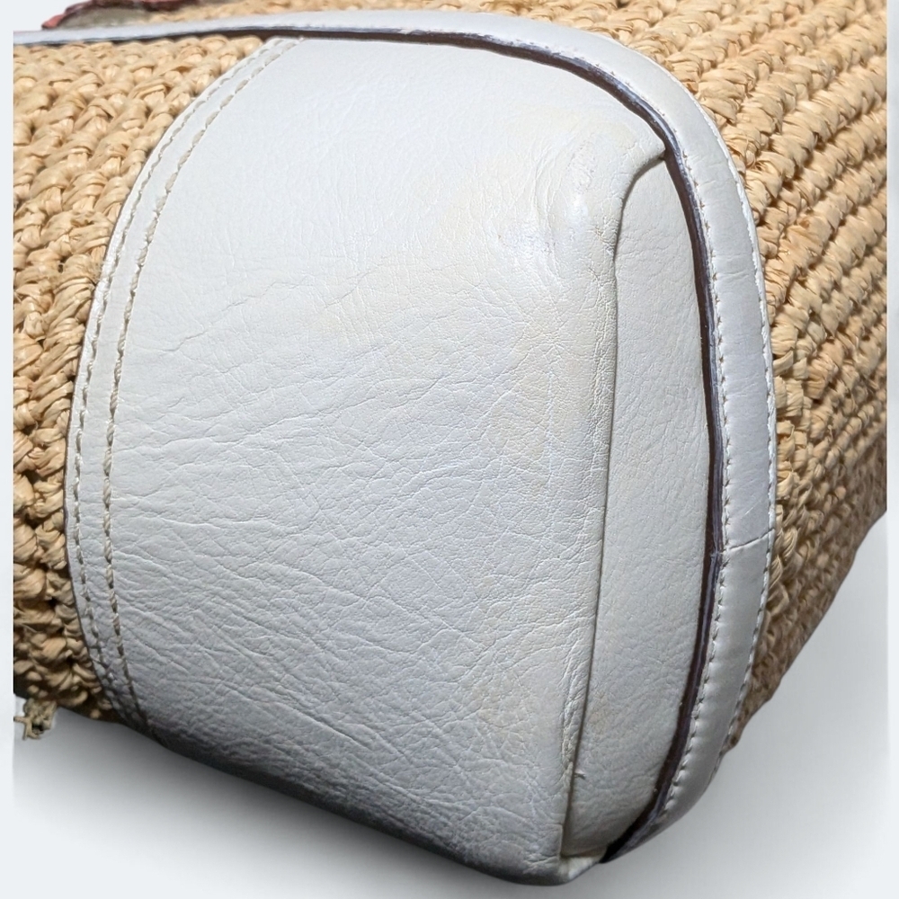 Coach Hampton Tote Peach Ivory White Straw Flower Handbag Large Metallic Basket - Picture 11 of 16